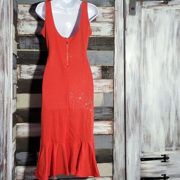 Red V Neck Sparkle Ruffled Salsa Dress Size S - Picture 4 of 11